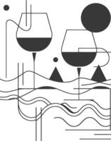 Abstract wine glass art with geometric elements vector