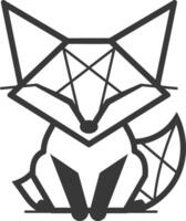 stylized geometric fox sits with its legs crossed and its tail curled behind it vector