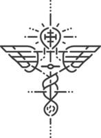 stylized caduceus with wings and a cross vector