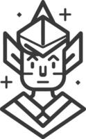 line drawing of an elf with pointy ears and a serious expression vector