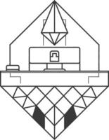 diamond shaped desk with a computer and a diamond hanging above it vector