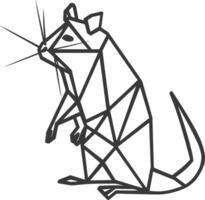 geometric mouse with a long tail stands on its hind legs and looks to the right vector