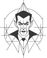 geometric portrait of a vampire with a stern expression vector