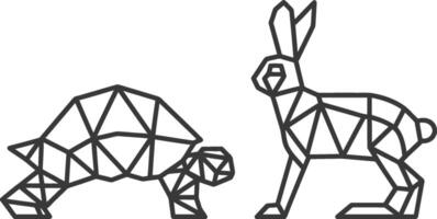 Geometric Tortoise and Rabbit Facing Each Other vector