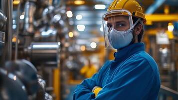 Industrial Worker in Protective Gear at a Manufacturing Facility photo