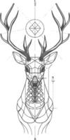 Geometric Deer Head with Intricate Lines and a Diamond in the Center vector