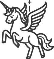 A black and white drawing of a unicorn vector