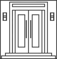 A black and white illustration of a door with two windows vector