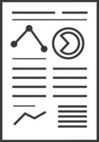 A black and white image of a document with a graph and arrows vector