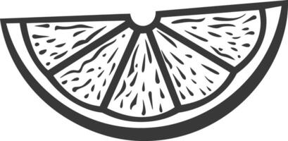 A black and white drawing of a slice of lemon vector