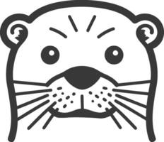 A black and white illustration of a otter's face vector