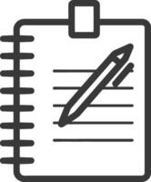 A black and white image of a notebook with a pen vector
