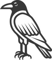 A black and white illustration of a crow vector