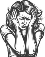 A woman with her hands on her head and a sad expression vector