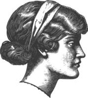 An engraving of a woman's head with a headband vector