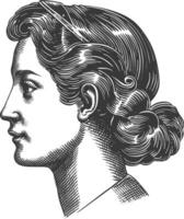 A woman in profile with her hair in a bun vector