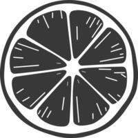 A black and white illustration of a slice of lemon vector