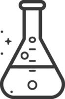 Line drawing of a flask with bubbles and a measurement scale vector