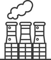 Line drawing of a factory with smoke emitting from chimneys vector