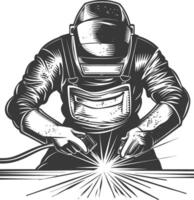 Welder welding metal on a table vector