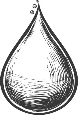 A black and white drawing of a drop of water