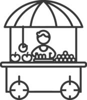 Line drawing of a fruit vendors cart with an umbrella and produce vector