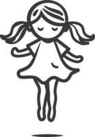 Line drawing of a girl with pigtails jumping vector