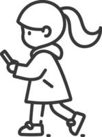 Line Drawing of a Girl Walking and Using a Phone vector
