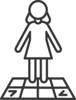 Line Drawing of a Girl Playing a Game on a Checkered Floor vector
