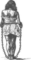A drawing of a woman chained to a chain vector