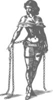 A woman in a corset and chain holding a chain vector