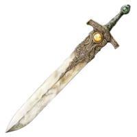 An Elegant Elven Sword Adorned with Intricate Carvings and a Gem-Encrusted Hilt png