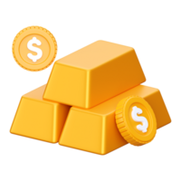 3D render gold bar icon png