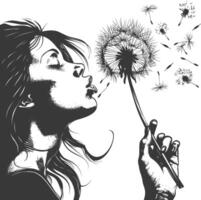 A woman blowing on a dandelion vector