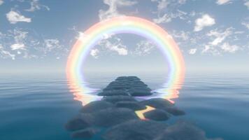 Pathway to the Rainbow 3D Digital Art of a Serene Seascape with a Rainbow Reflected on Calm Waters video