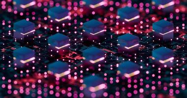 3D Abstract Render of Neon Cubes with Pink Light Highlights of Server Operations video