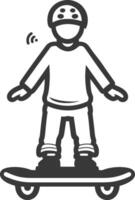 A black and white illustration of a person on a skateboard vector
