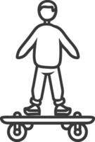 A black and white drawing of a man on a skateboard vector