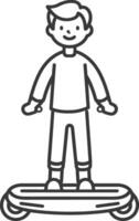 A boy riding a skateboard in a line drawing vector