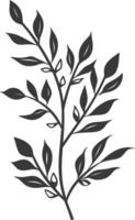 A black and white illustration of a branch with leaves vector