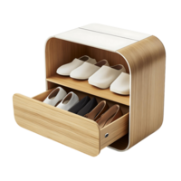 A minimalist travel locker with sleek lines, featuring a pull out drawer for shoes and small items, isolated on transparent background png