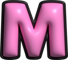 Pink 3D Bubble Inflate Letter Alphabet M png