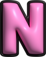 Pink 3D Bubble Inflate Letter Alphabet N png