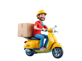 A delivery man on a scooter with boxes on transparent background png