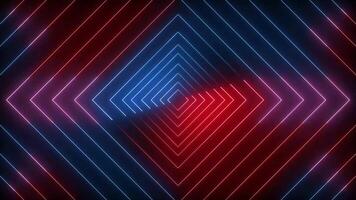 Square Background neon light rays tunnel shapes abstract animation, looping color lines stripes animation video