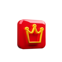 3D render crown icon with yellow and red color png