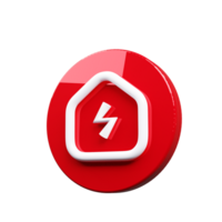 A red house button with a lightning bolt on it png