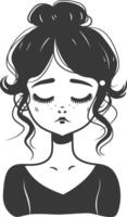 A black and white drawing of a girl with her eyes closed vector