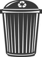 A black and white trash can with a recycling symbol vector