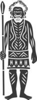 A black and white illustration of a man with a stick vector